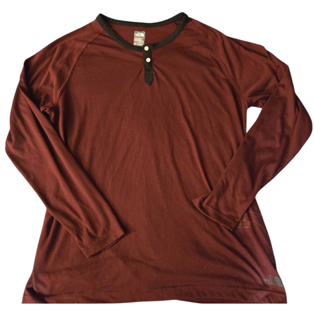 The NORTH FACE Mens L/S Burgundy Flashdry Henley Shirt Sz XL
